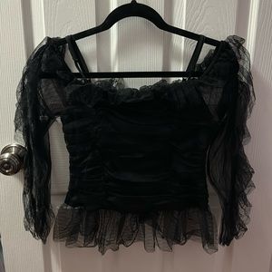LULUMARI medium sheer black off the shoulder top